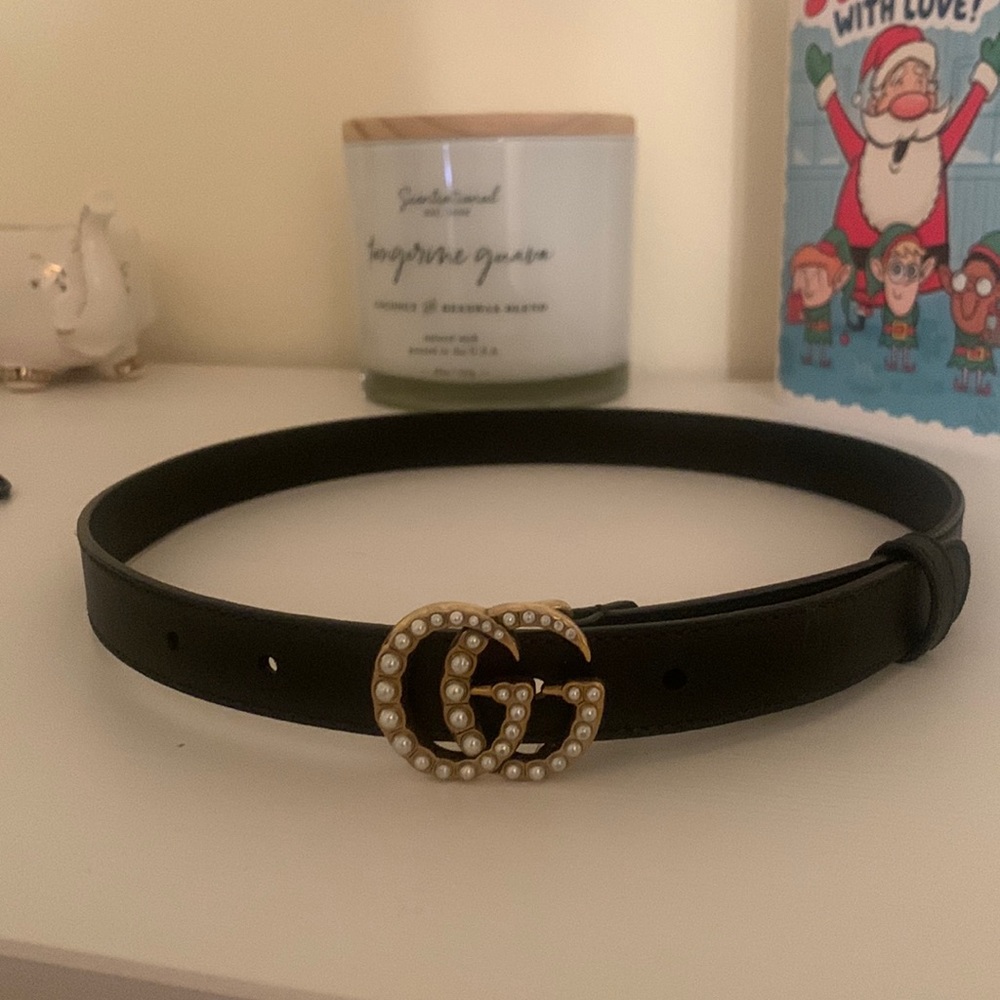 COPY - Gucci Double G pearl-embellished buckle belt